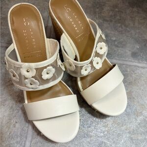 BRAND NEW, never worn. LC Lauren Conrad Cream Floral Embellished Wedge Sandals